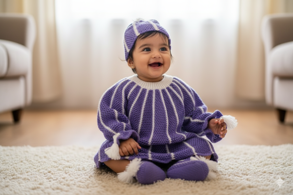 Full Sleeves Baby Woolen Frock Set