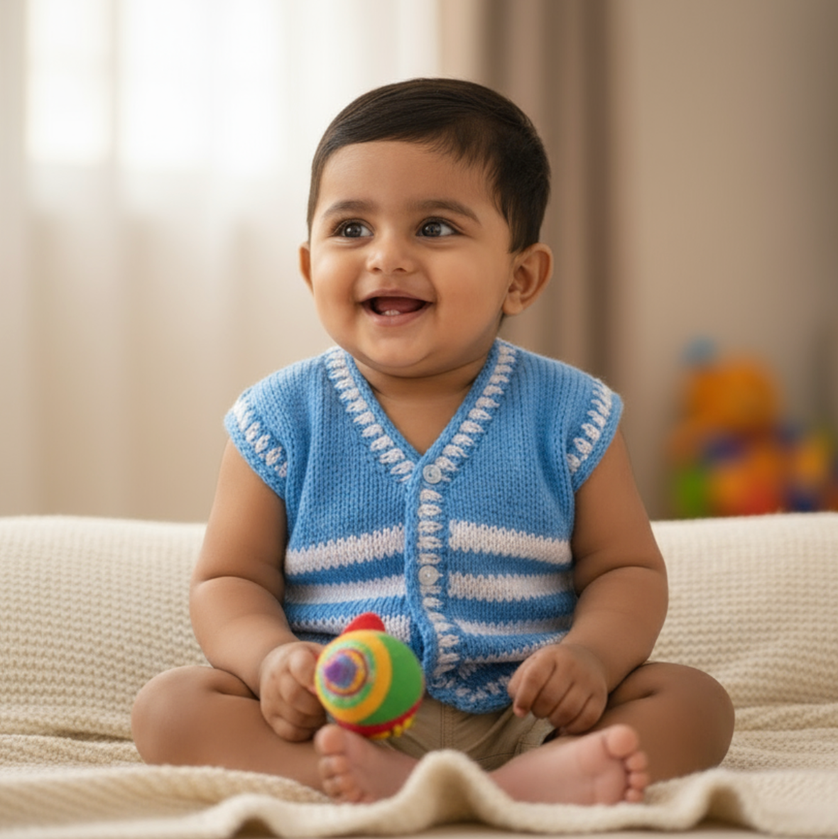 Crochet White Line Baby Jacket